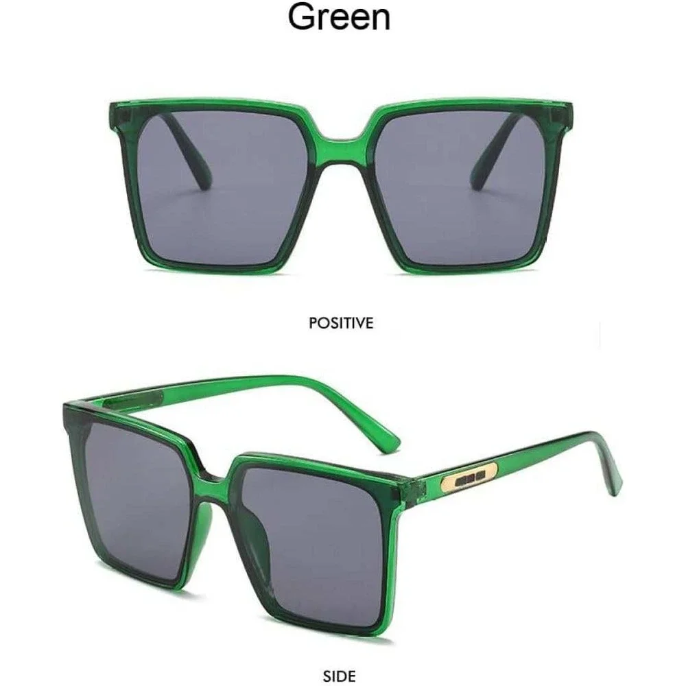 Square Green Sunglasses | Gold‎ Accent | Trendy Fashion Shades Ovrsized Trendy